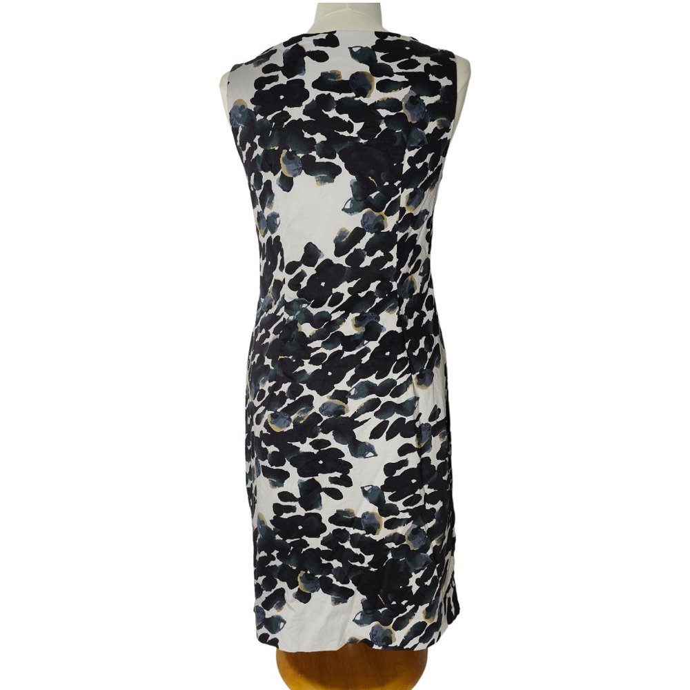 SOLD Ann Taylor Sheath Dress 4 S Watercolor Black White Blue Work Straight - Picture 3 of 8